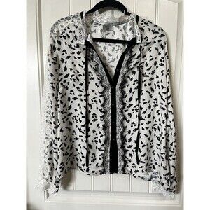 Whisygoth Romantic Lace Leopard Print Top Size L Blouse Fairy Top Flowy MSR $88